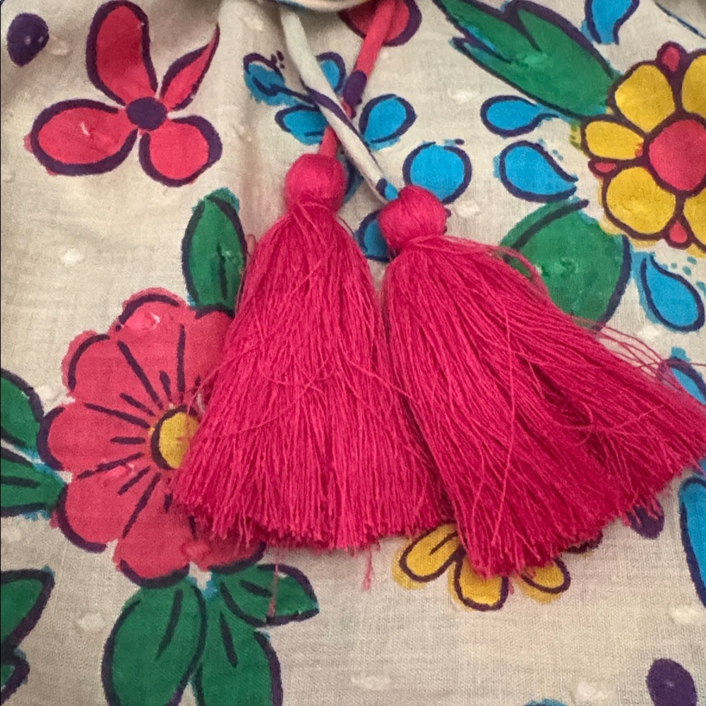 Mods Posa ⭐️NWT ⭐️ size XS Cream Floral Tassel Dress with Pink, Yellow & Blue - Picture 7 of 12